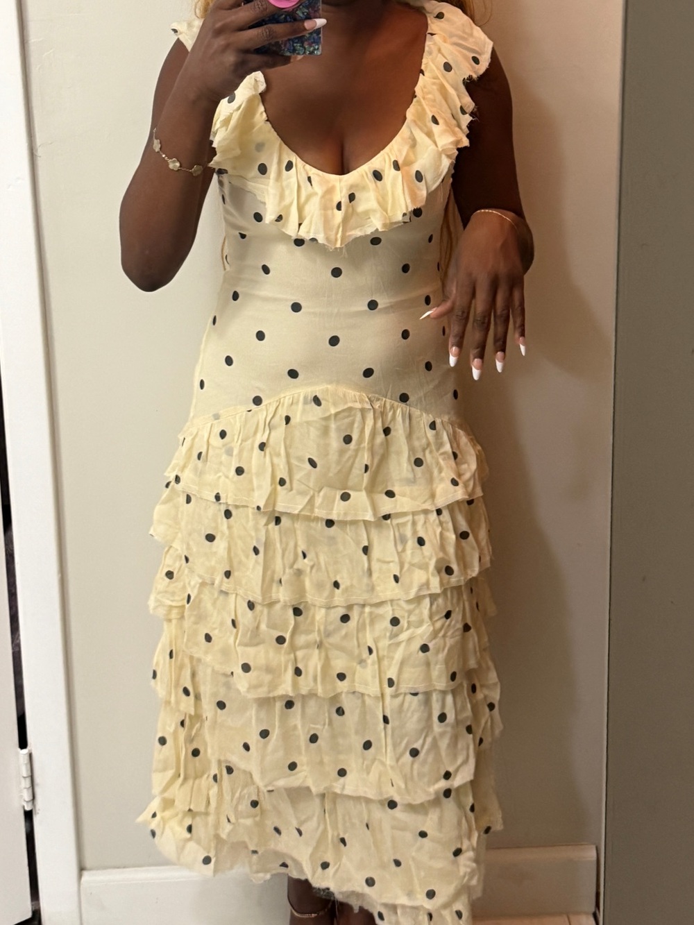 Zara Cream Polka Dot Ruffle Maxi Dress - Picture 11 of 13